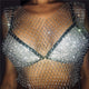 Women's Fishnet Rhinestone Crop Top 2019 Summer Sexy Mesh High Elastic Black White Shirt Net See Through Rave Diamond Tank Top
