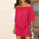 Women sexy off shoulder slash neck ruffle cape bodycon mini dress Purple red black summer dress Ladies night club party dresses
