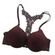 Womens Sexy Front Closure Lace Racer Back Push Up Seamless Bras Racer Back Bra Thin Padded Fine Shoulder Strap Solid Intimates