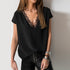 XL Women's Shirt 2019 Summer Sexy V-Neck Tops Women Casual Black Lace Patchwork Blouse Harajuku Tops Femme Blusas Shirt And Tops