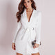 ZJYT Elegant OL V Neck Slim Bandage Long Blazer Women Solid Black Full Sleeve Coat Dress Vacation 2018 Jacket Suits Autumn