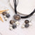 AlphaGal Geometry Circle Pendant Necklace Earring Sets Multilayer Leather Necklace Earrings Wholesale Wedding Costume Jewelry Set
