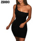 ZSIIBO Women's Casual Basic One Shoulder Tank Top Bodycon long sleeve sleeveless Mini Club Dress drop shipping