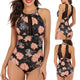 maillot de bain femme 2019 Women One Piece High Neck V-Neckline Mesh Ruched Swimwear Backless Swimsuit maillot de bain femme
