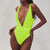 neon deep v one piece swimwear women buckle belt swimsuit maillot de bain femme 2019 beachwear swim bathing suit women monokini
