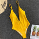 sexy backless deep V swimwear women one piece swimsuit 2019 new white yellow bikini swimming bathing suit badpak pleat beachwear