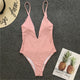 sexy backless deep V swimwear women one piece swimsuit 2019 new white yellow bikini swimming bathing suit badpak pleat beachwear