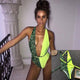sexy neon swimwear women leopard patchwork one piece swimsuit 2019 bandage bathing suit deep v bikini high cut badpak monokini